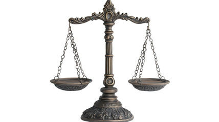 Balancing justice with an ornate vintage scale showcasing the timeless pursuit of fairness and equality in a serene setting on transparent background