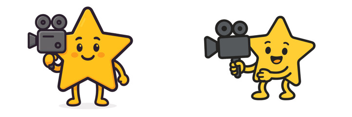 Cheerful cartoon star holding a film camera, celebrating creativity in animation and storytelling