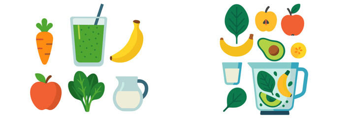 Colorful display of healthy drinks and fresh fruits depicting a vibrant kitchen setting