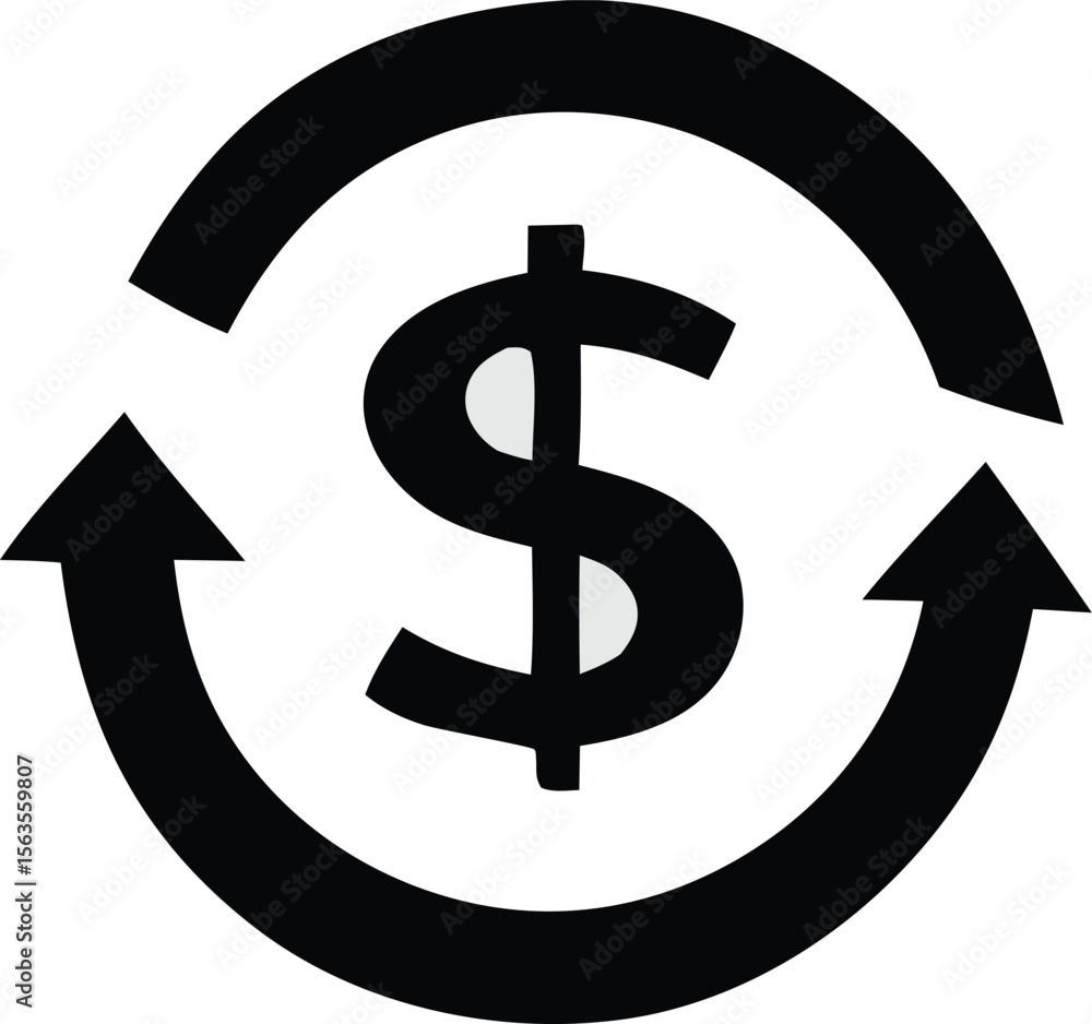 Poster circular arrows symbolizing financial exchange and dollar currency in a continuous loop