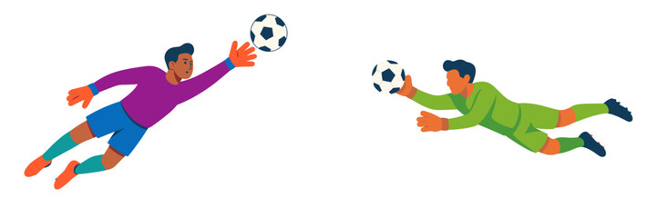 Goalkeepers diving to save the soccer ball during an intense match in bright colors © icon_art
