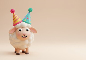 Fototapeta premium A cheerful sheep wearing party hats isolated on white background