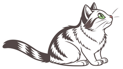 Cute Cat Sitting Isolated on White Background Vector Illustration