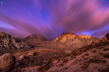 First light of summer sunrise on the eastern sierra mountains.