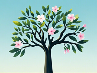 Obraz premium A lush tabebuya tree with a few flowers against a clear sky