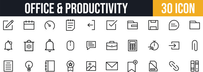 Office & Productivity Icon Set. Files, Tasks, Folders, Messages, Clock, Calendar, Tools & More icon set.