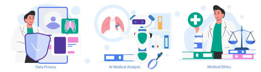 digital healthcare data privacy ai analysis illustration technology information scanning intelligence