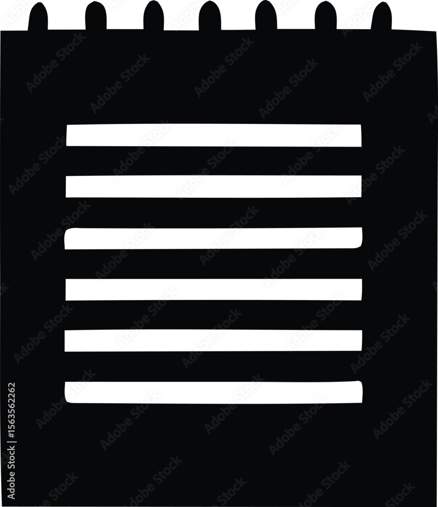 Poster simple black silhouette of a notepad with ruled lines and a perforated edge at the top