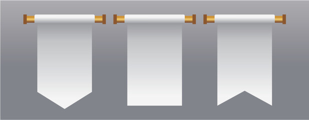 Set of Hanging Vertical Scroll Banners with Wooden Rods in Various Bottom Edge Styles – Vector Illustration