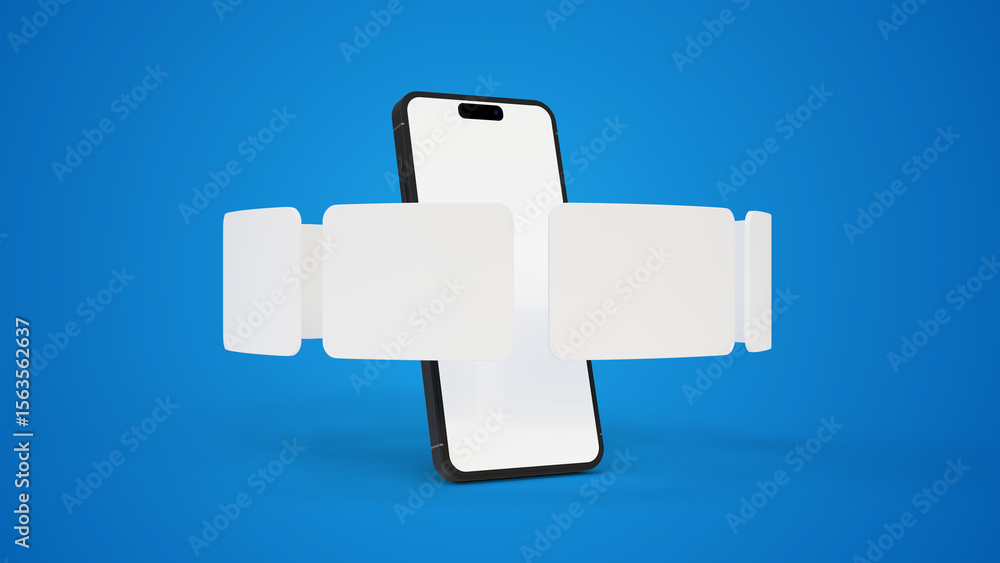 Poster blank screen smartphone and empty screens mockup on blue background. blank screen phone and blank ca