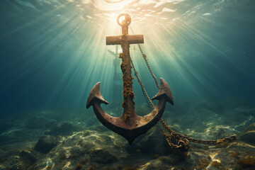 Underwater Anchor with Sunlight Streaming from Above	
