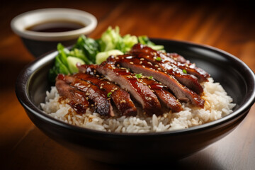 Homemade Duck Teriyaki Served Over Steamed Rice