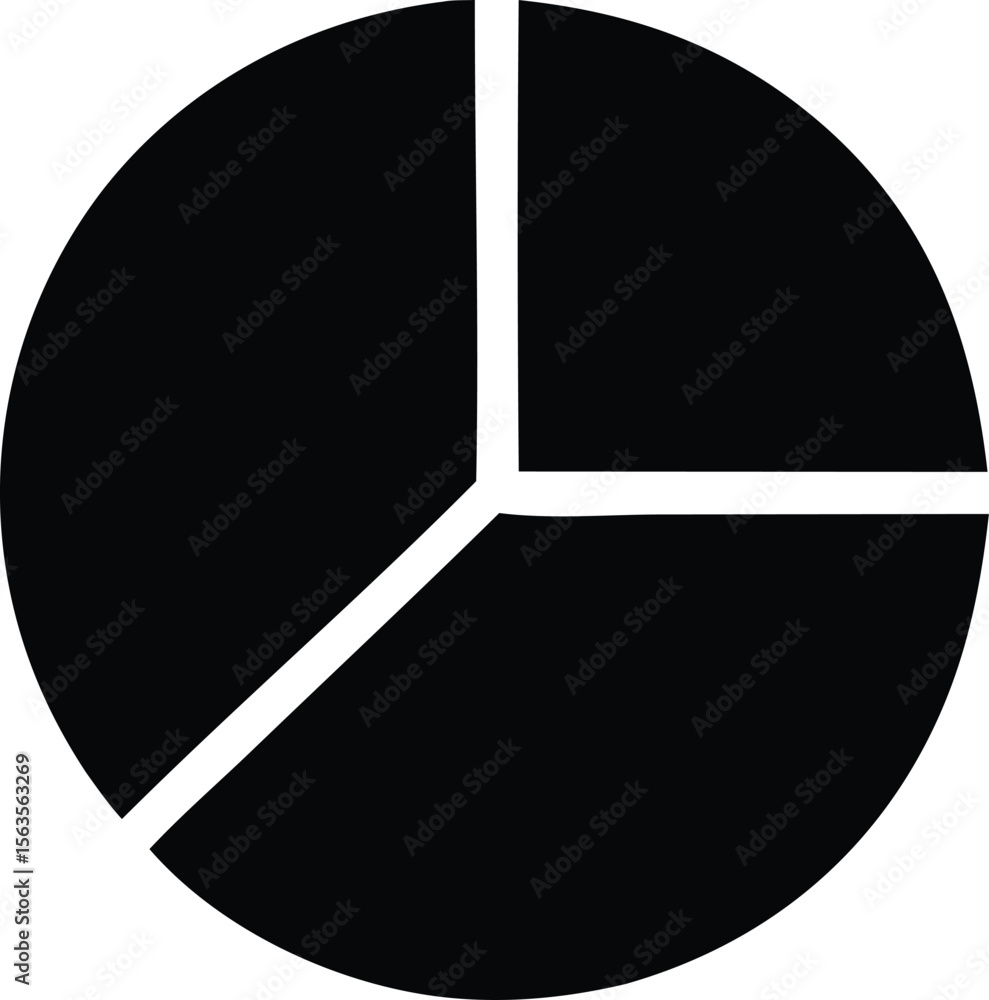Poster a simple black pie chart divided into three unequal segments on a white background representing data