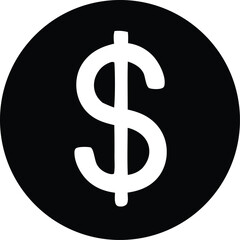 A bold white dollar sign is prominently displayed within a solid black circular background representing finance and currency