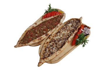 Traditional Turkish Pides with Minced Meat and Cheese – Isolated on White Background