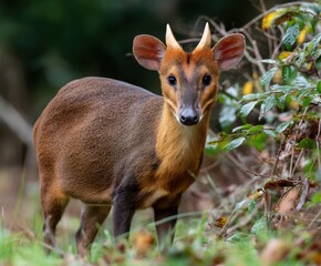 Fototapeta premium Chinese muntjac, Muntiacus reevesi, in the wild