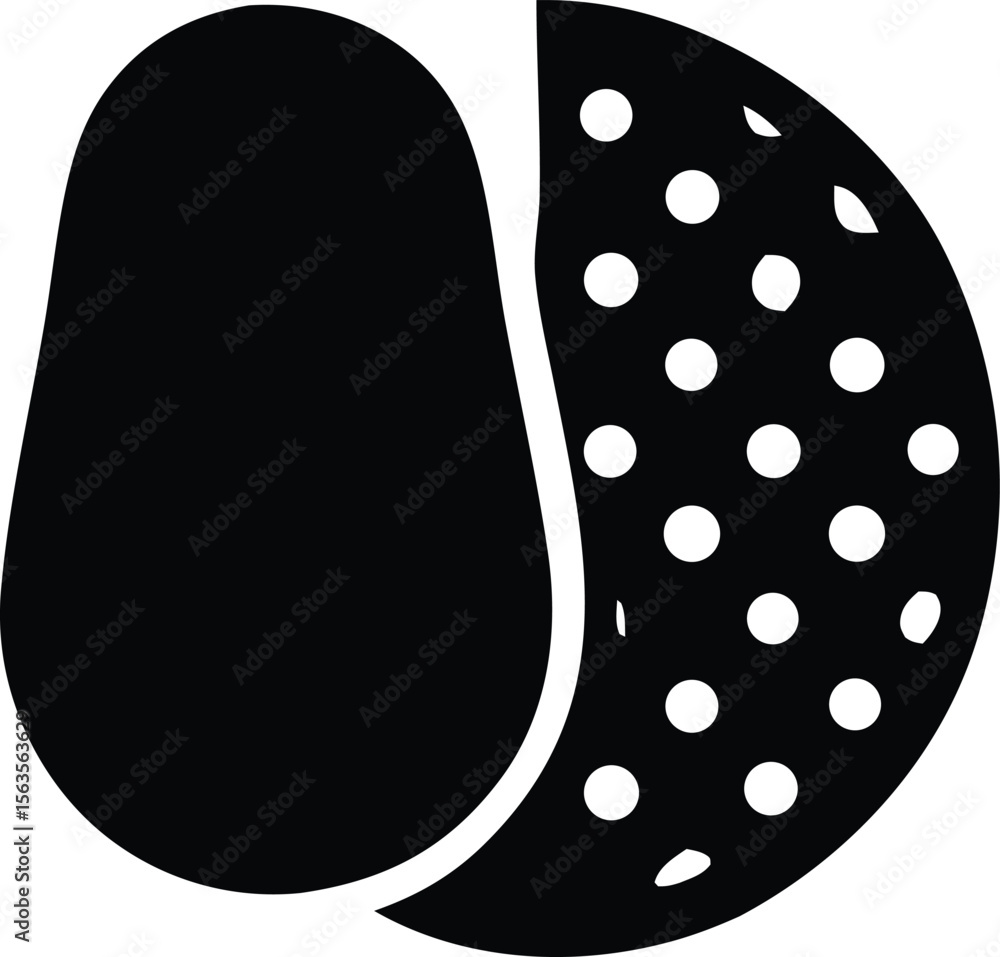 Poster abstract black and white graphic representation of a smooth oval shape next to a dotted circular seg