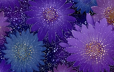 Fototapeta premium Vibrant Purple and Blue Floral Pattern with Dotted Accents for Decor and Design