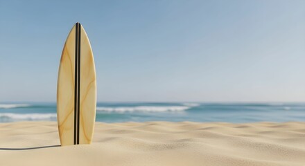 Summer Surfboard on the Beach with Wide Copy Space in 3D