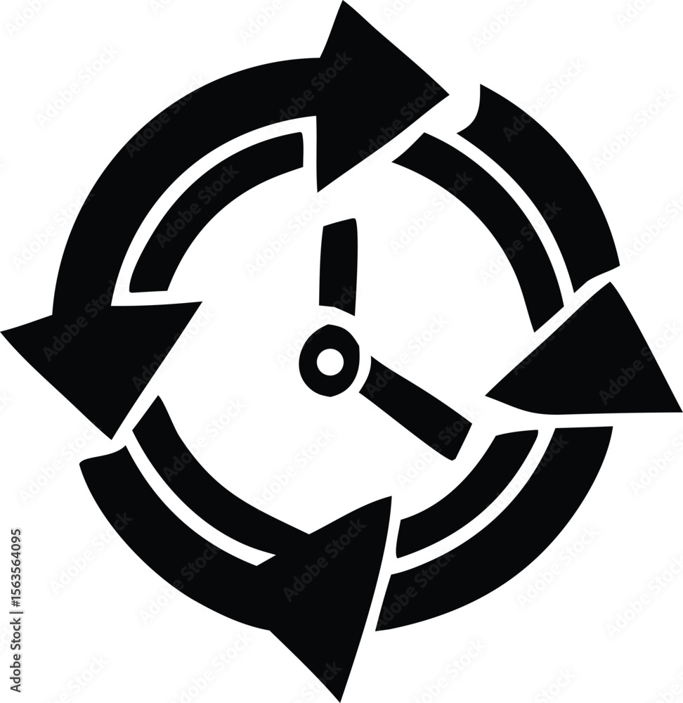Poster circular time cycle with arrows indicating continuous flow and a clock face representing the passage
