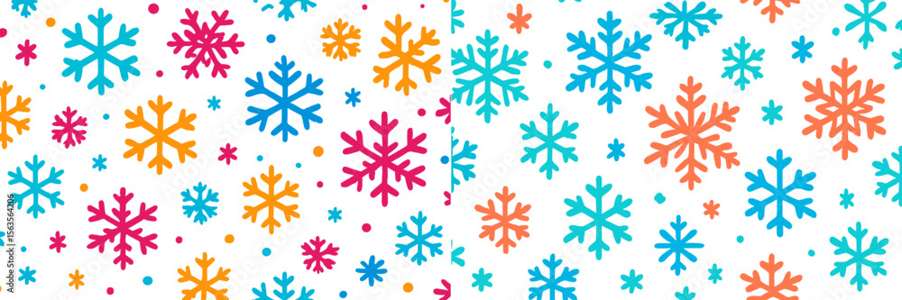 Poster colorful snowflake pattern creating a festive winter atmosphere with vibrant hues and unique designs