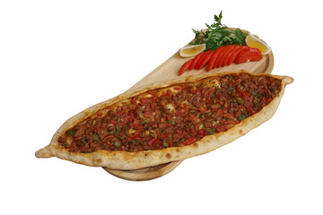 Traditional Turkish Minced Meat Pide – Isolated Flatbread on White Background