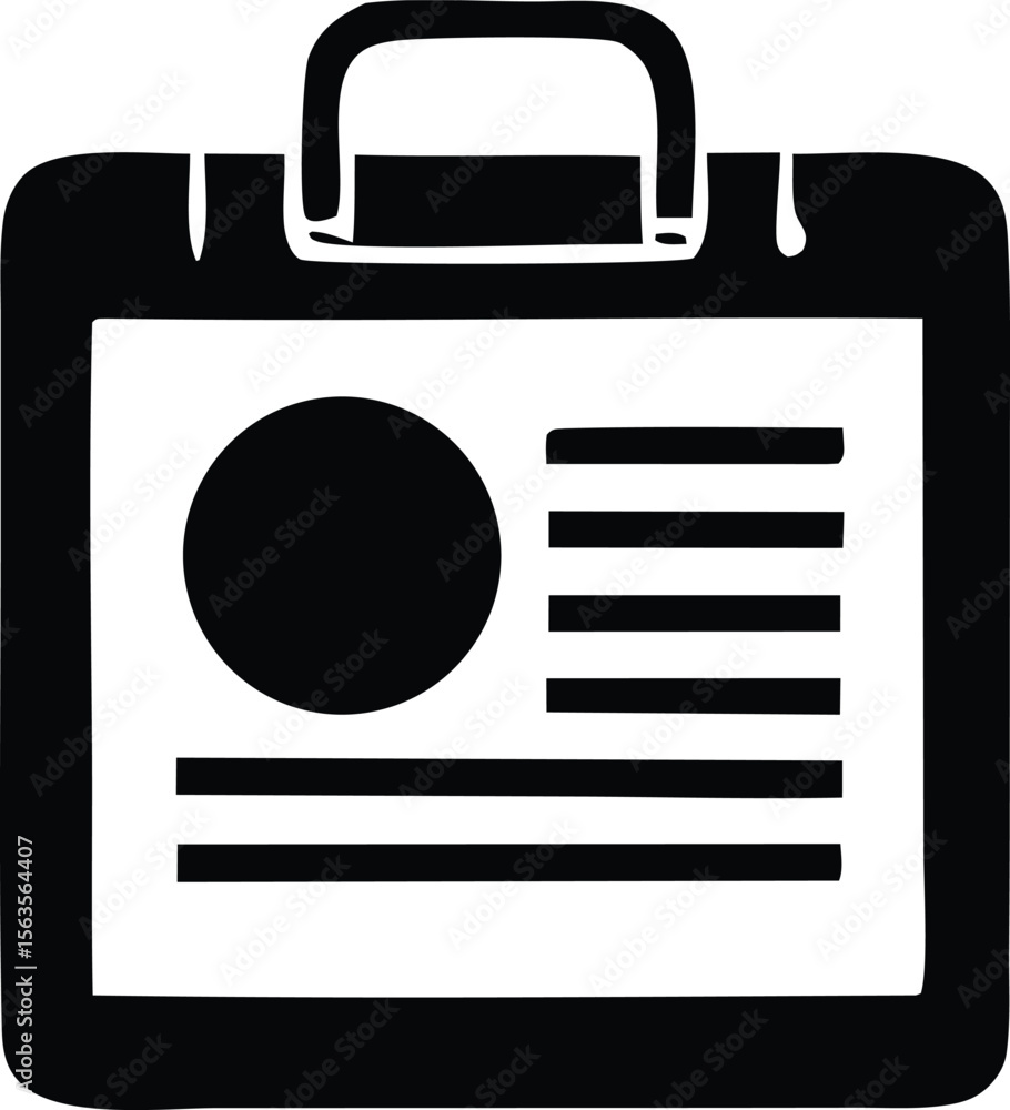 Aufkleber stylized black and white icon representing a briefcase containing a circular profile picture and tex