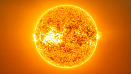 Close up de un sol ardiente en concepto de una ola de calor con llamaradas solares