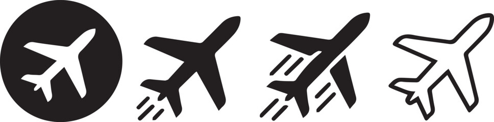 Versatile Black & White Airplane Icon Set - Vector Graphics for Travel & Aviation Design