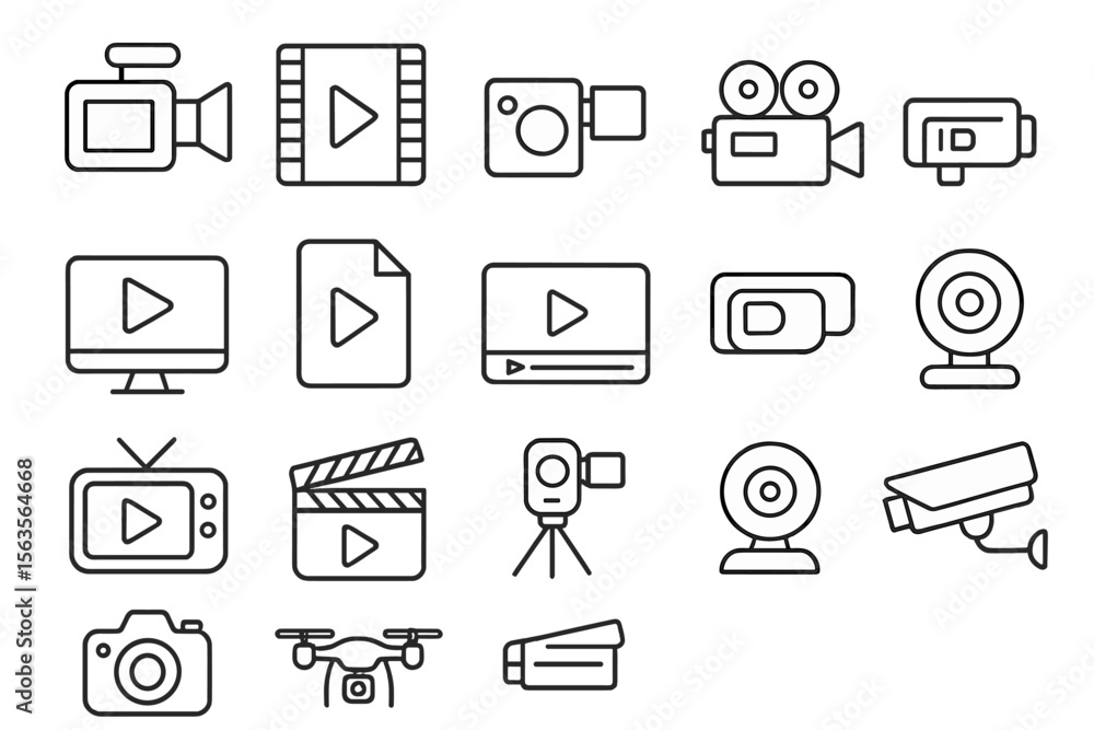 Poster collection of video and media icons displayed on a digital interface showcasing various recording an