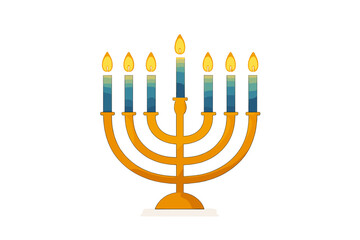 Menorah with lit candles displaying vibrant colors during a festive celebration in a cozy setting