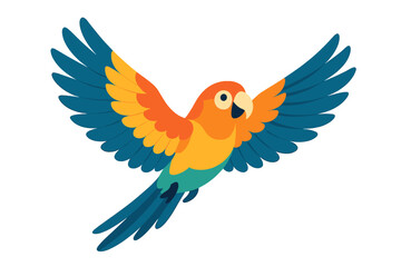 Colorful parrot flying in a tropical environment with vibrant plumage and wide wings