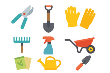 Gardening tools arranged neatly showcasing essential equipment for planting and maintaining a garden during springtime