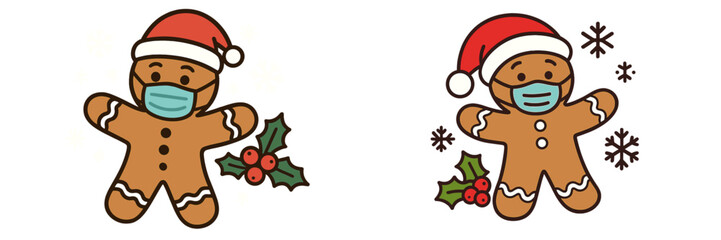 Gingerbread cookies wearing festive hats and masks spread holiday cheer during winter celebrations