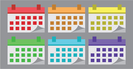 Set of Colorful Flat Calendar Icons in Multiple Colors for Scheduling, Planning, and Organizer Design