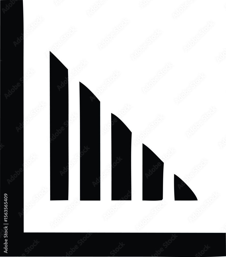 Poster abstract black and white graphic representing a declining trend or decreasing signal strength with a