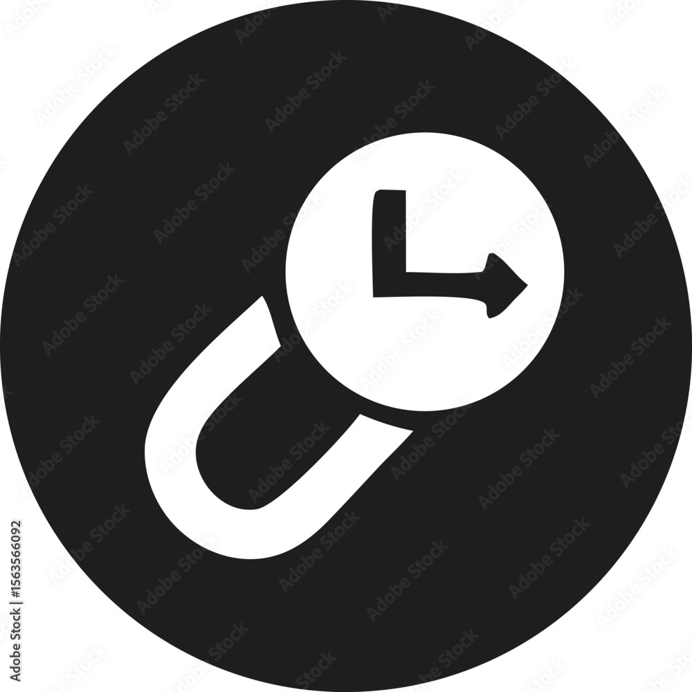 Aufkleber stylized white clock face with an arrow and a u shaped bracket against a black circular background