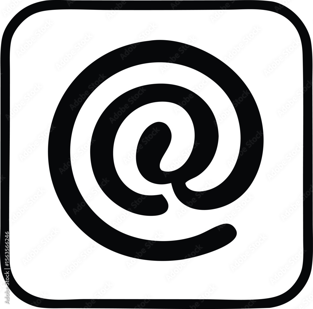 Aufkleber a simple black and white illustration of the at symbol enclosed within a rounded square border repre