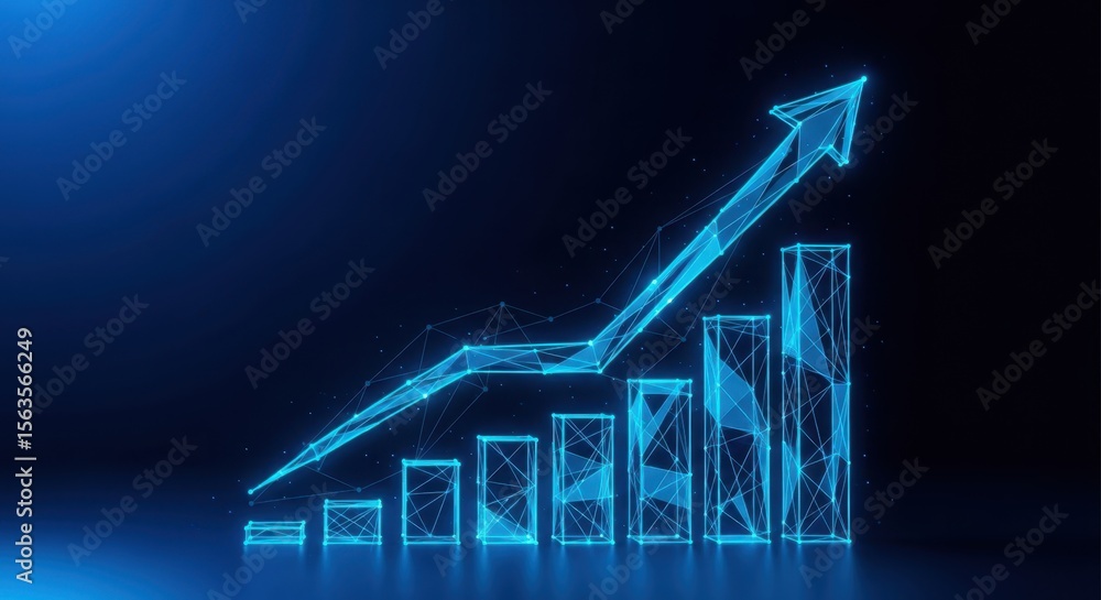 Poster growth chart visualizing business success and progress with upward trending data