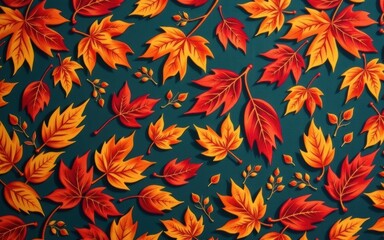 Autumn leaves opulence concept. Colorful autumn leaves pattern on a dark background.
