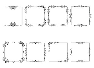Vintage ornament frame. Decorative border frames, retro style divider. Elegant vintage frame and wedding ornaments Isolated icons vector set. Calligraphic filigree black ink borders collection
