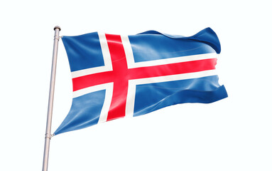 Iceland beautiful flag waving on white background with clipping path.