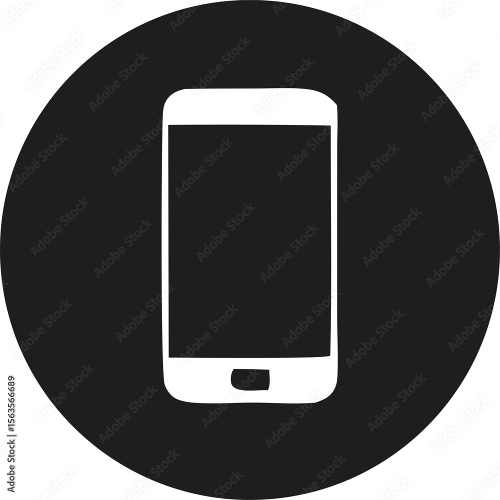 Aufkleber simple white smartphone icon with a blank screen and home button on a black circular background