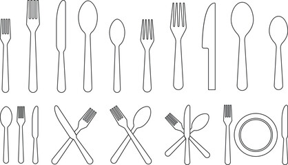 Tablespoon Table knife, Fork And Plate Dinner Set Vector Eatery symbol Kitchen utensil Tableware serving sign