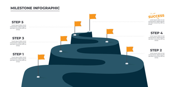 Road winding infographic 6 option to success. Road trip, winding road concept.