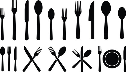 Tablespoon Table knife, Fork And Plate Dinner Set Vector Eatery symbol Kitchen utensil Tableware serving sign
