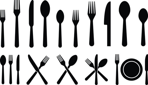 Tablespoon Table knife, Fork And Plate Dinner Set Vector Eatery symbol Kitchen utensil Tableware serving sign