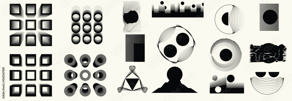 Poster collection of vector design elements. set of logos with lines, stripes and circles. various forms of