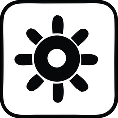 Obraz premium Simple black icon of a sun with rounded rays and a central circle within a rounded square border
