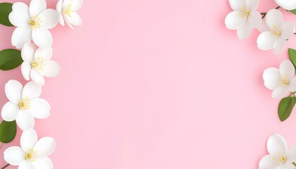 pink flowers frame border on pink background